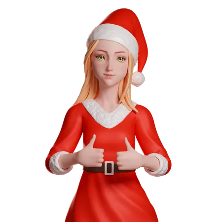 Niña de Santa Claus mostrando el pulgar hacia arriba con ambas manos  3D Illustration