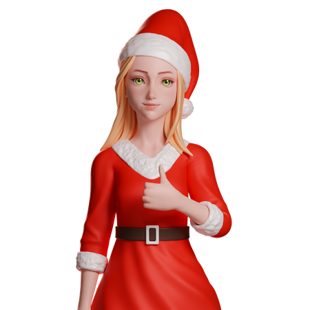 Niña de Santa Claus mostrando el pulgar hacia arriba con su mano derecha  3D Illustration