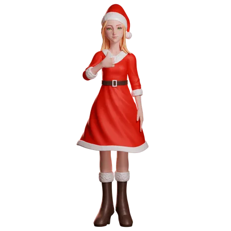 Niña de Santa Claus mostrando el pulgar hacia arriba con su mano izquierda  3D Illustration