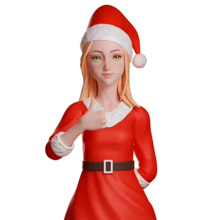 Niña de Santa Claus mostrando el pulgar hacia arriba con su mano izquierda  3D Illustration