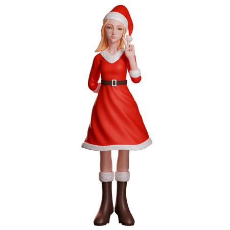 Niña de Santa Claus mostrando el gesto de la paz con su mano derecha  3D Illustration