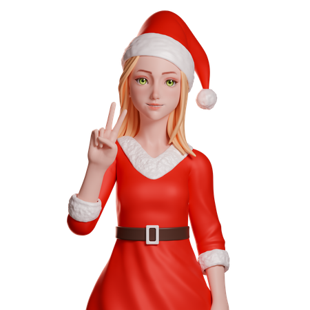 Niña de Santa Claus mostrando el gesto de la paz con su mano izquierda  3D Illustration