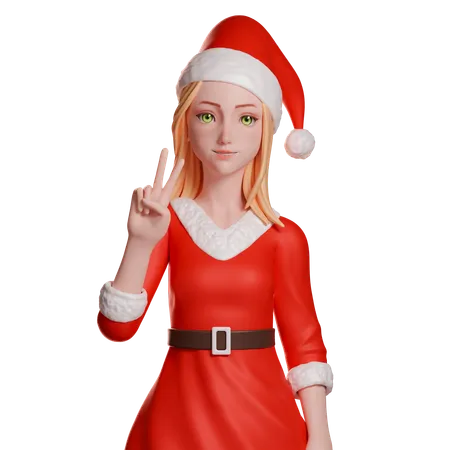 Niña de Santa Claus mostrando el gesto de la paz con su mano izquierda  3D Illustration