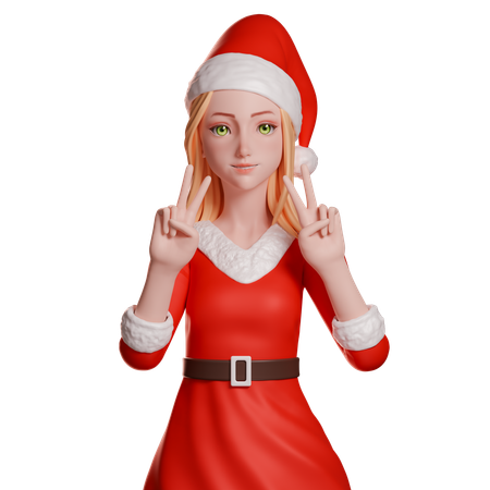 Niña de Santa Claus mostrando el gesto de la paz con ambas manos  3D Illustration