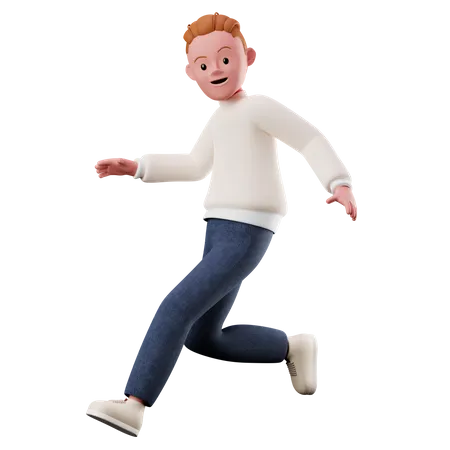 Joven con pose de correr y saltar  3D Illustration