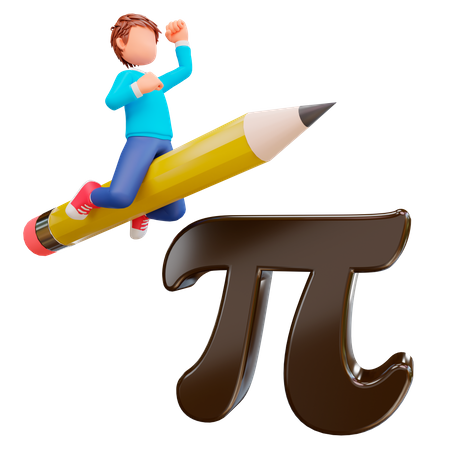 Niño estudiando matemáticas con Pi  3D Illustration