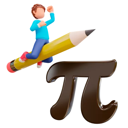 Niño estudiando matemáticas con Pi  3D Illustration