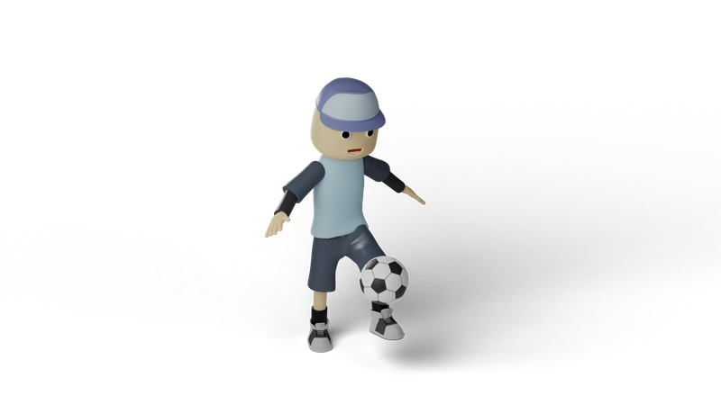 Niño jugando futbol  3D Illustration