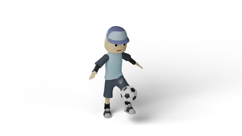 Niño jugando futbol  3D Illustration