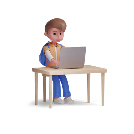 Niño usando laptop  3D Illustration