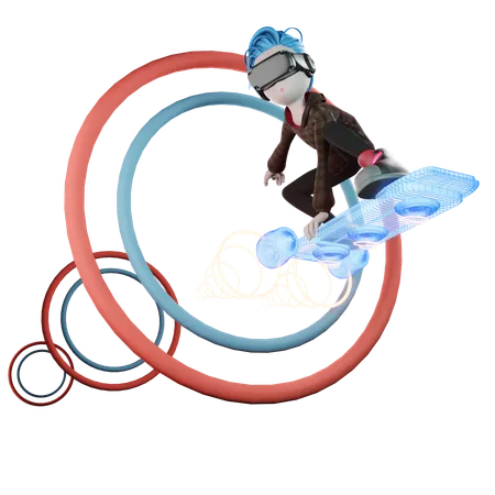 Niño usando hoverboard VR  3D Icon