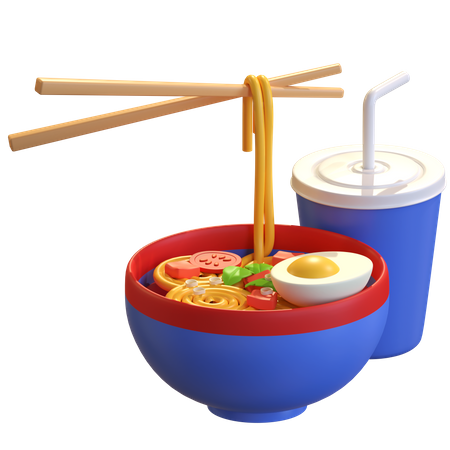 Noodles And Soft Drink  3D Illustration