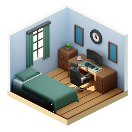 Office And Bed Room  3D Icon