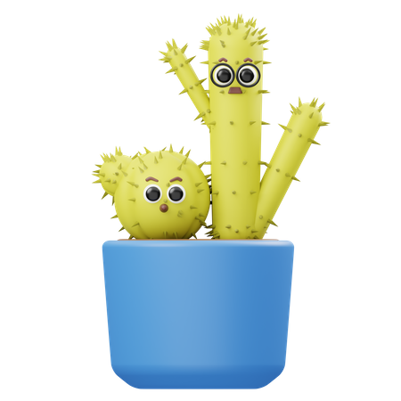 Old And Young Cactus  3D Illustration