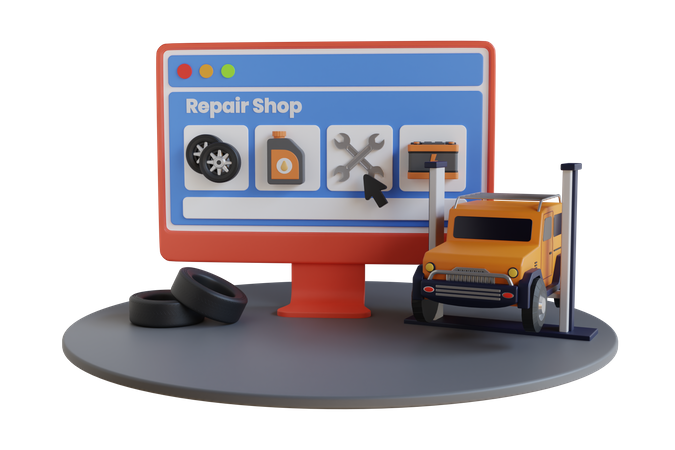 Online-Autoreparatur-Servicecenter  3D Illustration