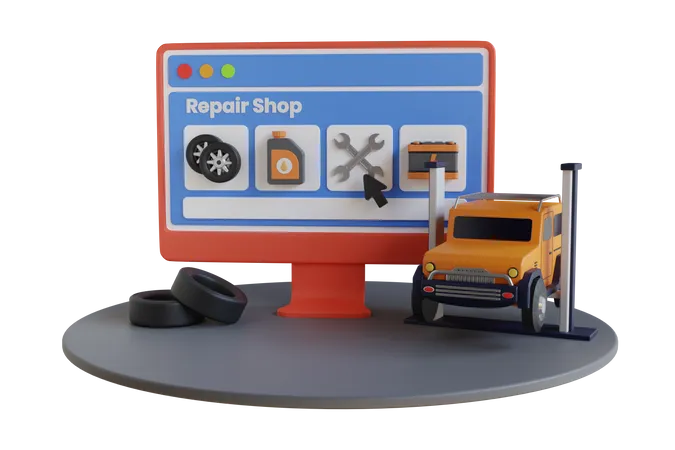 Online-Autoreparatur-Servicecenter  3D Illustration