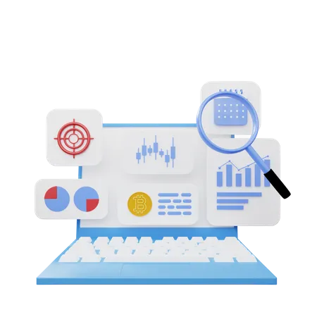 Online cryptocurrency trade analysis  3D Illustration