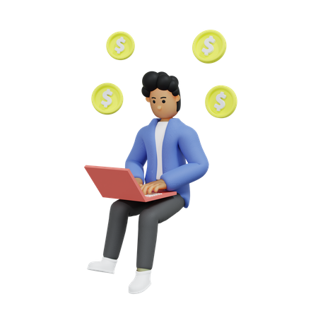 Online earning by businessman  3D Illustration