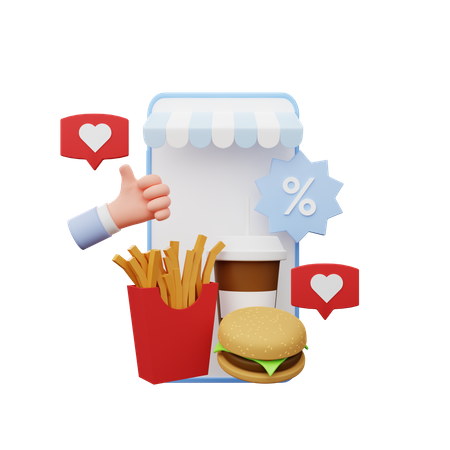 Online food application  3D Illustration