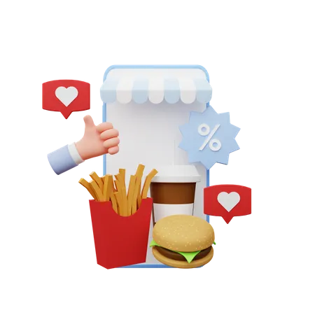 Online food application  3D Illustration