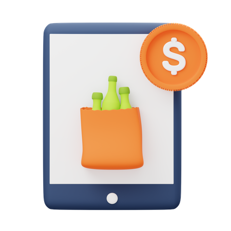 Online Grocery Payment  3D Illustration