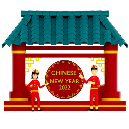 Paar im chinesischen Tempel  3D Illustration