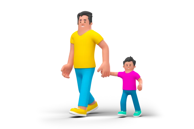 Padre caminando con hijo  3D Illustration