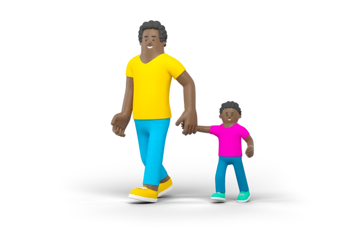 Padre caminando con hijo  3D Illustration