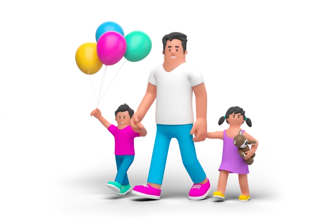 Padre caminando con niño  3D Illustration