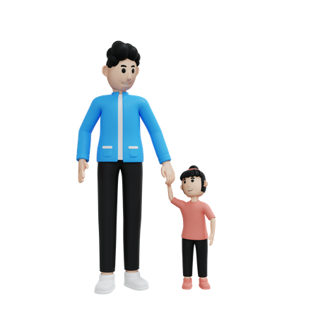 Padre hija tomados de la mano  3D Illustration