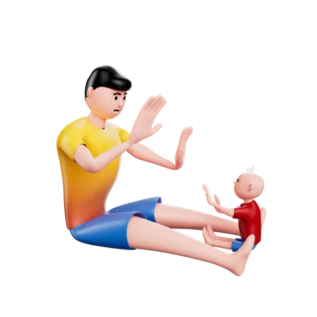 Padre jugando con niño pequeño  3D Illustration