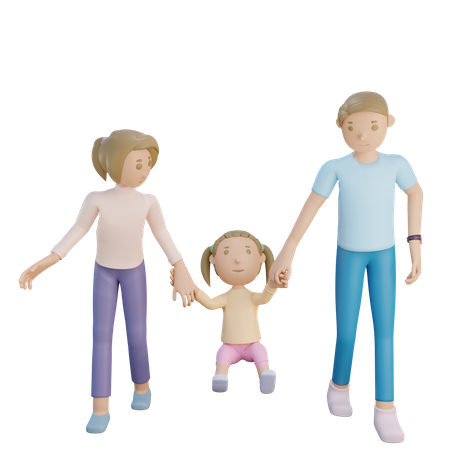 Padres con su hija.  3D Illustration