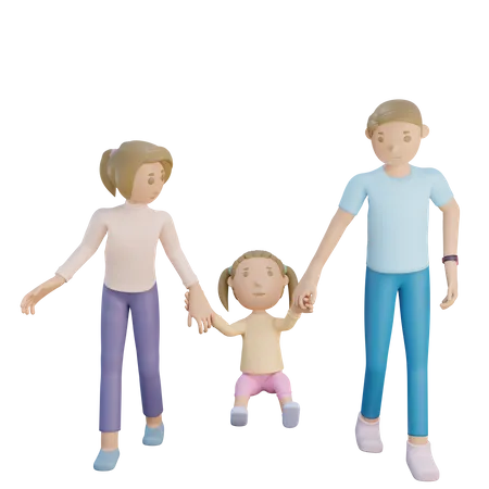 Padres con su hija.  3D Illustration