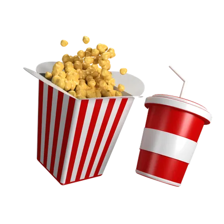 Palomitas de maíz y coca cola  3D Icon