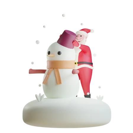 Papá Noel hace muñeco de nieve.  3D Illustration