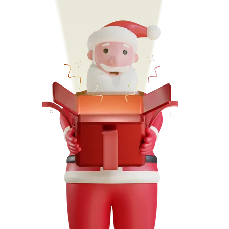 Santa claus abriendo caja sorpresa  3D Illustration