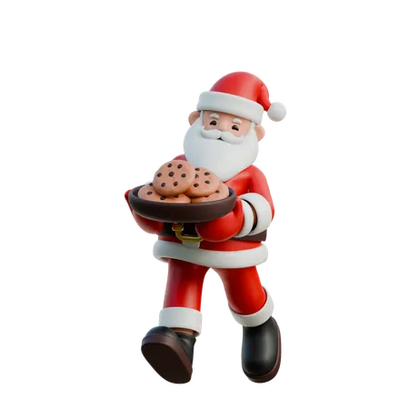 Papá Noel sosteniendo una galleta navideña  3D Illustration