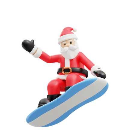 Papai Noel fazendo snowboard  3D Illustration