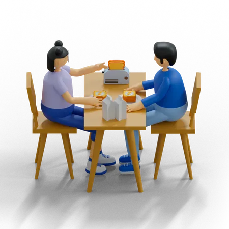 Pareja comiendo juntos  3D Illustration