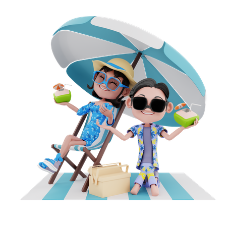 Pareja en vacaciones de verano  3D Illustration