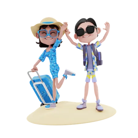 Pareja yendo de vacaciones  3D Illustration