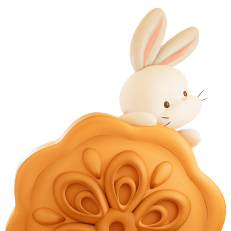 Pastel de luna y conejo  3D Icon