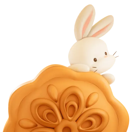 Pastel de luna y conejo  3D Icon