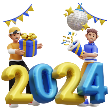 People Celebrating New Year Party  3D Illustration