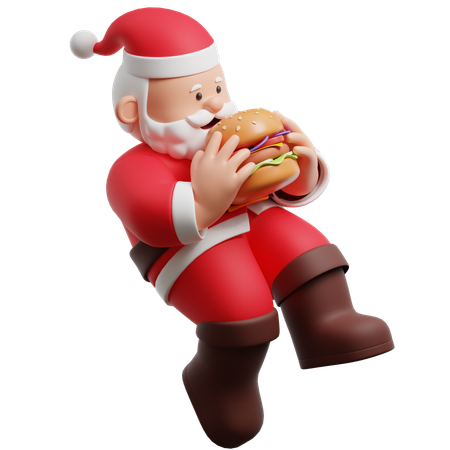 Le Père Noël déguste un hamburger  3D Illustration