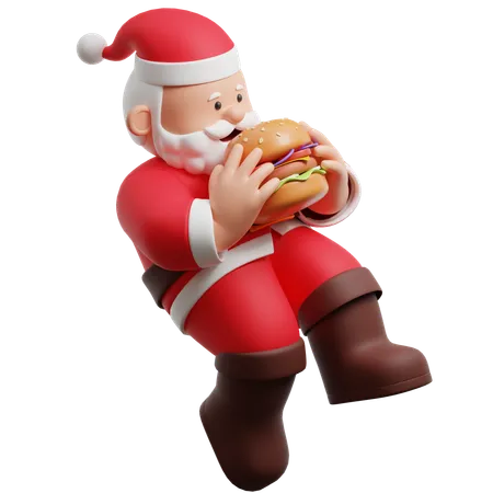 Le Père Noël déguste un hamburger  3D Illustration