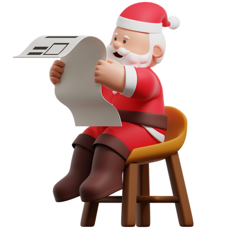 Le Père Noël lit sa liste  3D Illustration