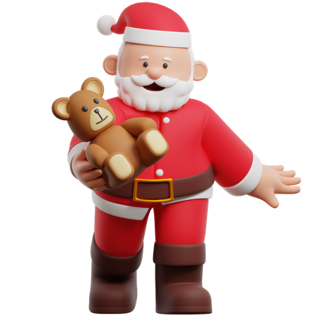 Père Noël tenant un ours en peluche  3D Illustration