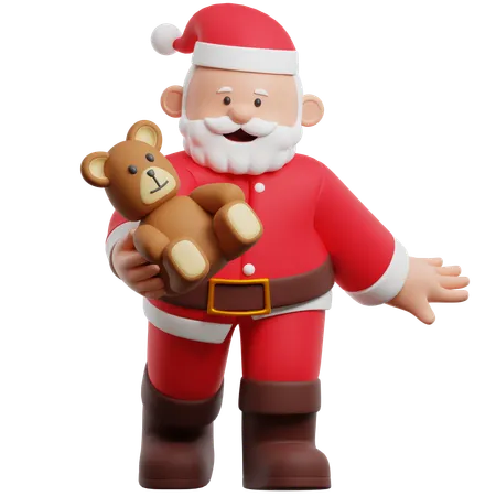 Père Noël tenant un ours en peluche  3D Illustration