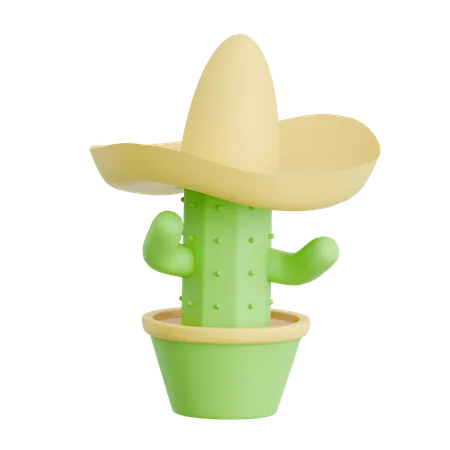 Personagem cacto com chapéu sombrero  3D Icon